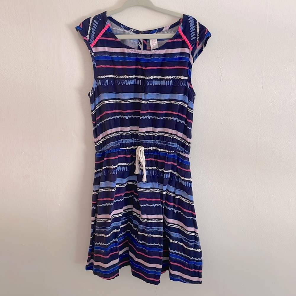 Blue Striped Cap Sleeve Dress